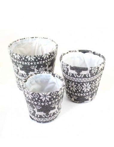 Vasi natalizi in tessuto grigio e bianco